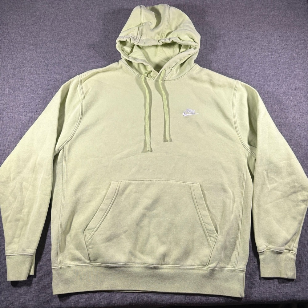Nike Hoodie Mens Size M Lime Green Sportswear Club Fleece Pullover BV2654-736